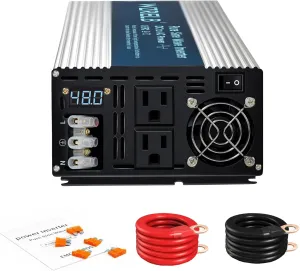 WZRELB 3500W Pure Sine Wave Inverter 48V DC to 110V 120V AC Power Converter with LED Display, Hardwire Terminal,Off-Grid Portable Power Inverter with Dual AC Outlets for Home, RV, Truck, Camping