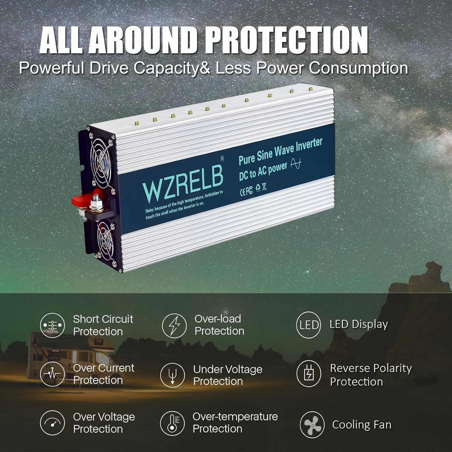 WZRELB 4000W Pure Sine Wave Inverter 36V DC to 110V 120V AC Power Converter with LED Display, Hardwire Terminal,Off-Grid Portable Power Inverter with Dual AC Outlets for Home, RV, Truck, Camping