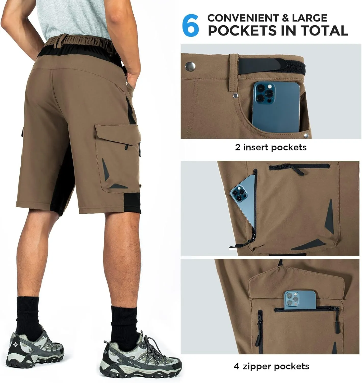XKTTAC Men's Outdoor Quick Dry Lightweight Stretchy Shorts for Hiking, Tactical, Camping, Travel with 6 Pockets