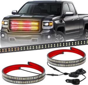 XRIDONSEN 2PCS 24 inch Amber Red Truck Emergency Grill Lights Strip 288 LED Grille Strobe Lights Flashing Warning Safety w/Waterproof Tube First Responder Lights for Firefighter Vehicles Fire Trucks