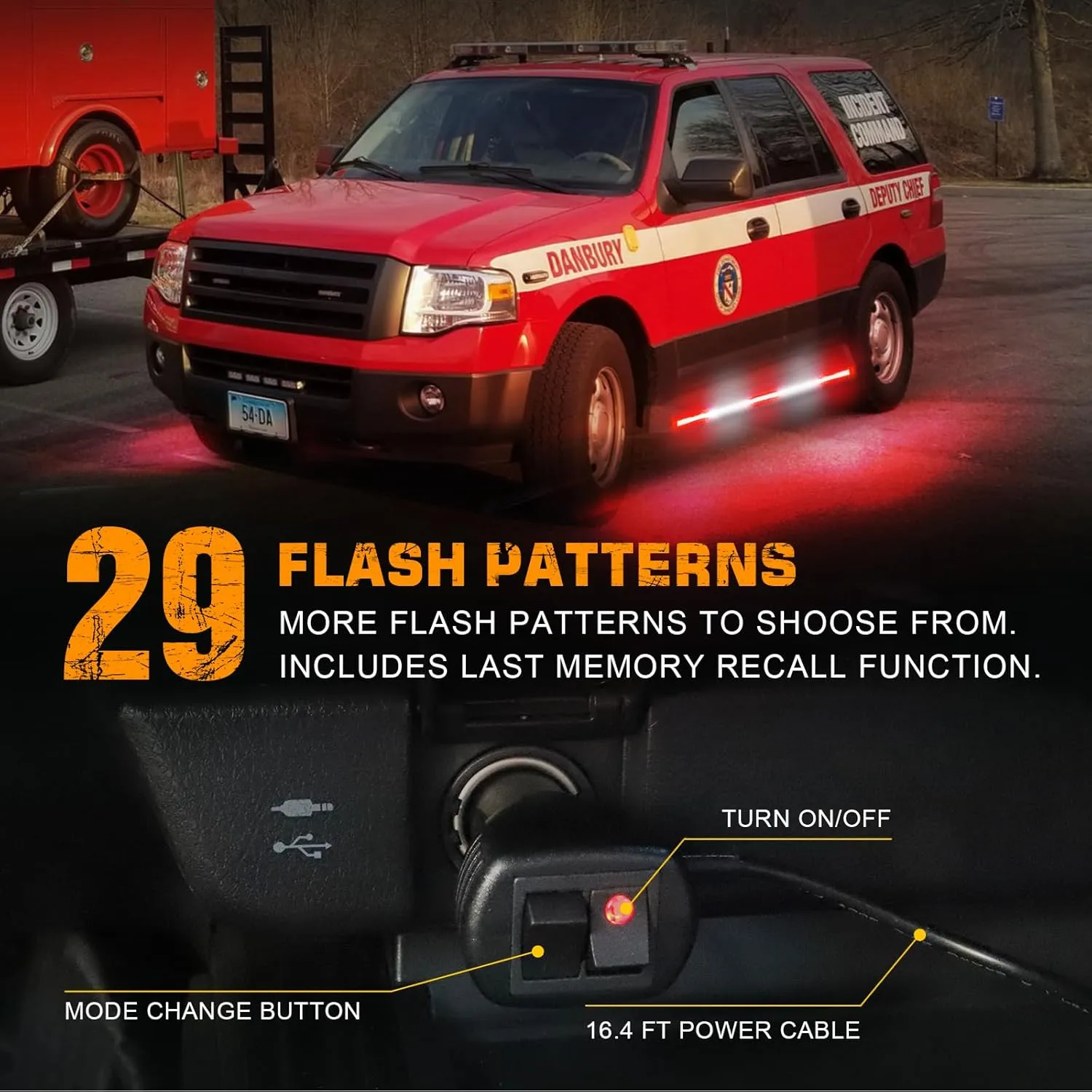 XRIDONSEN 2PCS 60 inch Truck Emergency Lights Strip 720 LED Running Board Strobe Lights Red White Firefighter Flashing Warning Safety First Responder for Vehicles Trucks Pickup Fire POV