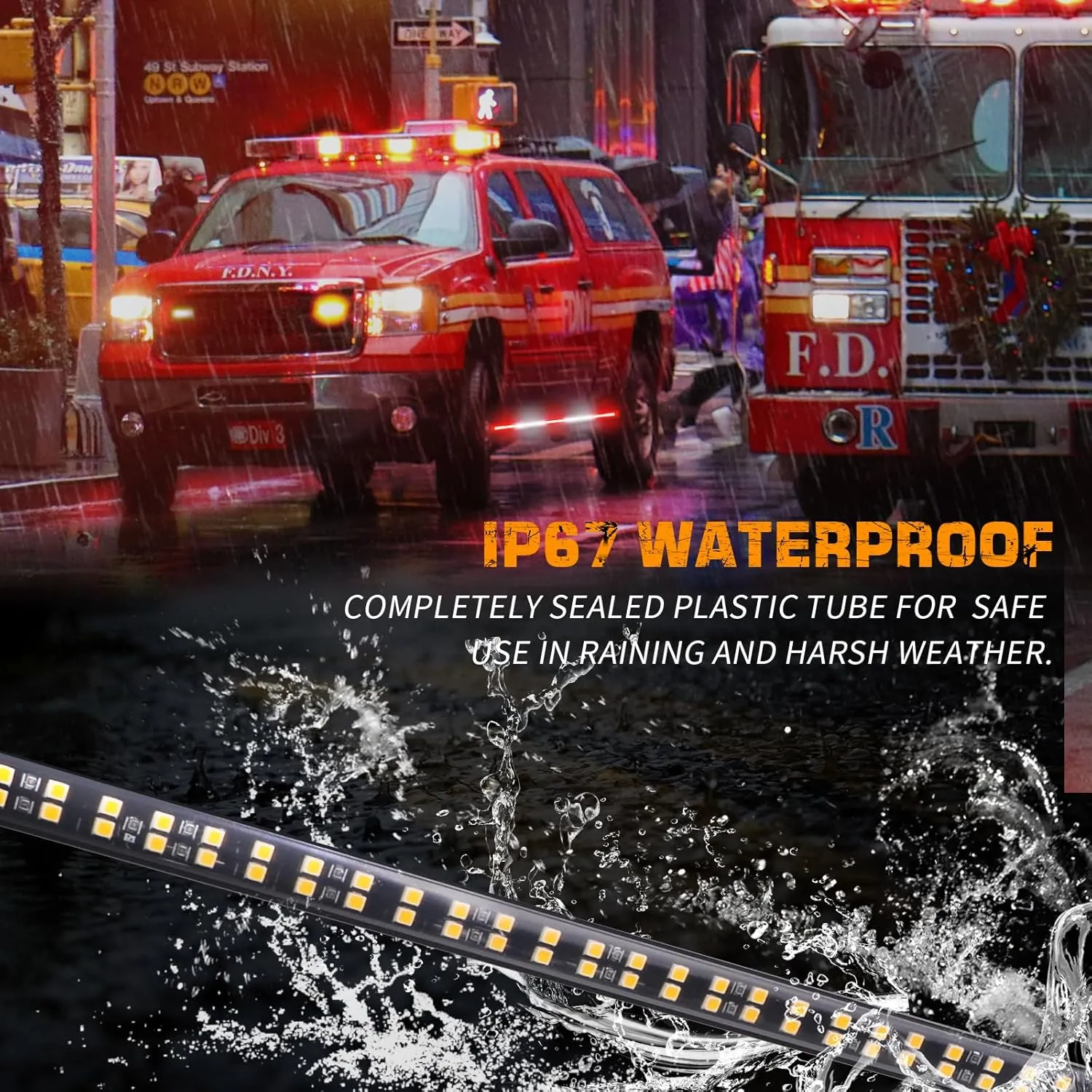 XRIDONSEN 2PCS 60 inch Truck Emergency Lights Strip 720 LED Running Board Strobe Lights Red White Firefighter Flashing Warning Safety First Responder for Vehicles Trucks Pickup Fire POV