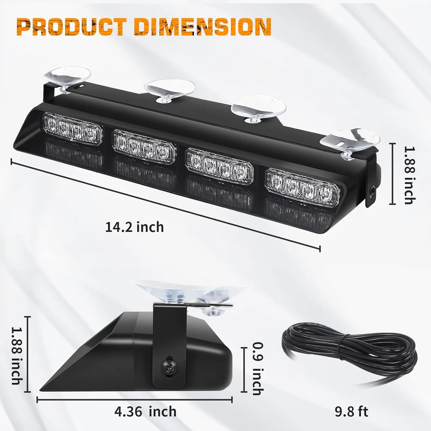 XRIDONSEN Amber Green Emergency Dash Strobe Lights Safety Flashing Warning Hazard Interior Front/Rear Windshield Deck Split Light Bar w/Digital Display Controller for Construction Vehicles Trucks