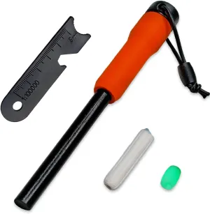 XXL Monster Fire Steel, fire Starter kit, Camping Essentials, Survival kit, Outdoor, bushcraft, Tinder Compartment Organizer, Striker, Glow in The Dark,