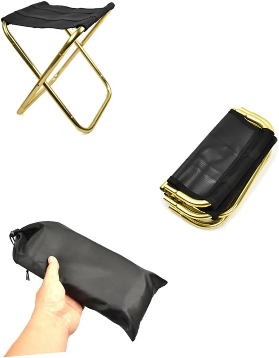 YARNOW Folding Stool for Camping and Fishing Lightweight Portable Chair for Outdoor Activities Design Iron for Travel and BBQ Black Golden