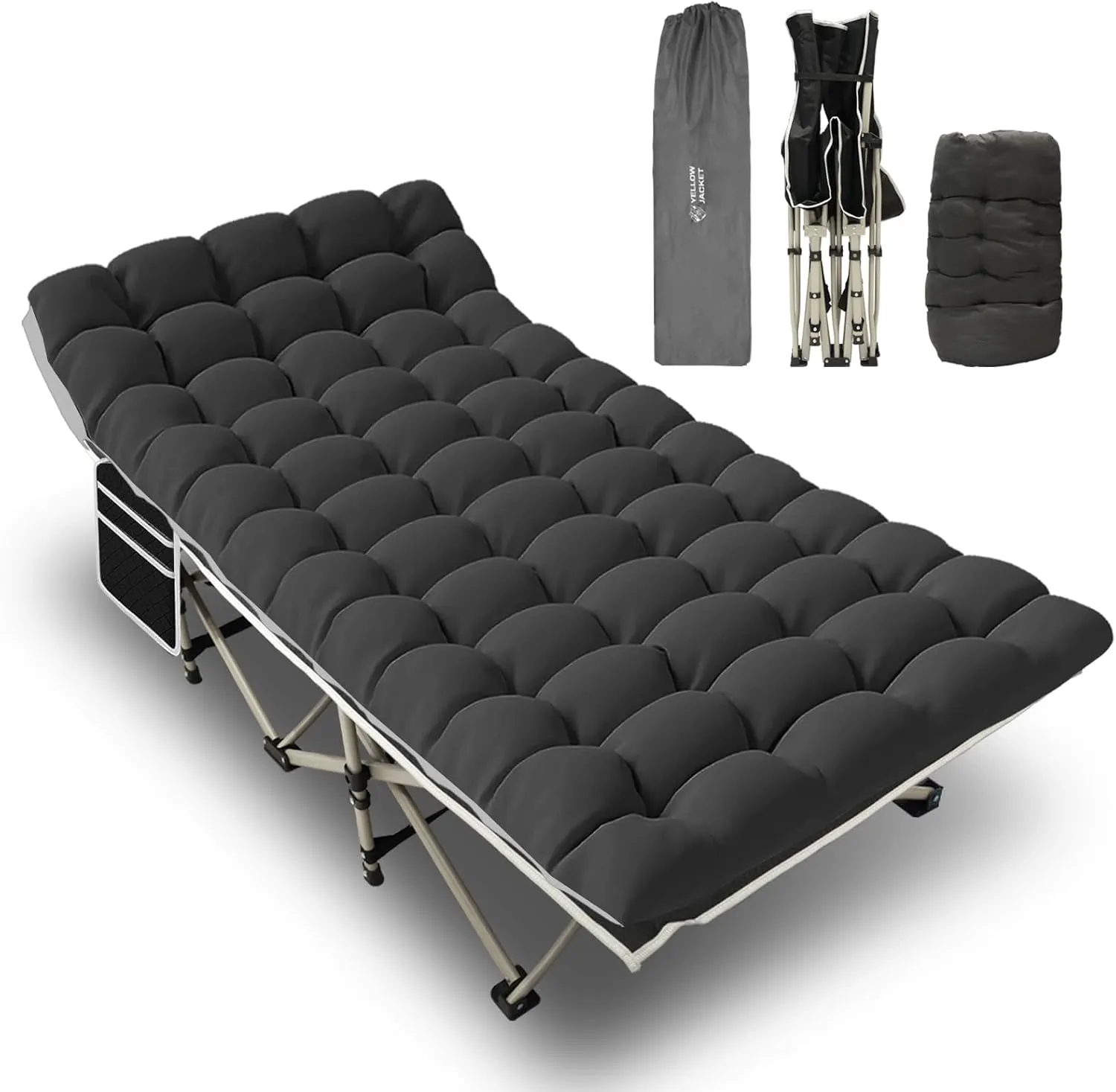 YELLOW JACKET Camping Cots for Adults, Sleeping Cot with Carry Bag, Folding Cot with Mattress 600lbs Max Load, 28" Wide Portable Folding Cots for Camping Home Office Nap Beach Travel