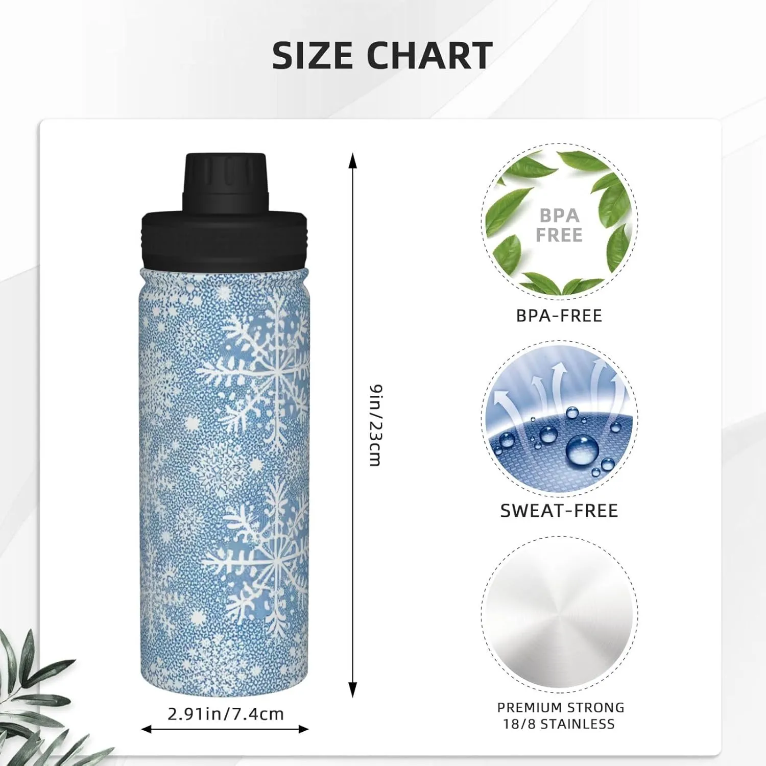 Yin And Yang Ornament On Pattern pattern Water Bottle 18 oz Double Wall Vacuum Insulated Stainless Steel Wide Mouth Sports Hot & Cold Thermos,Black And White