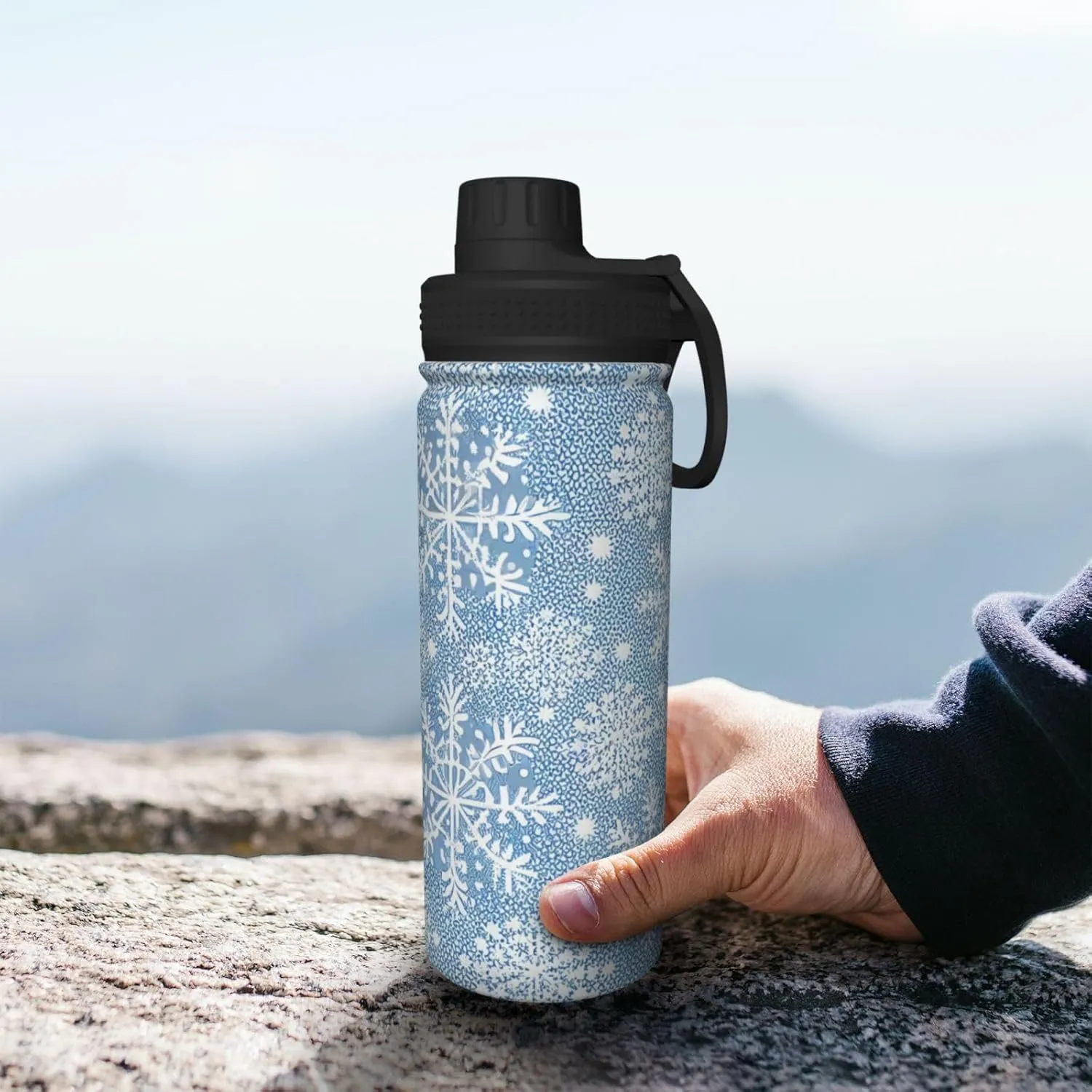 Yin And Yang Ornament On Pattern pattern Water Bottle 18 oz Double Wall Vacuum Insulated Stainless Steel Wide Mouth Sports Hot & Cold Thermos,Black And White