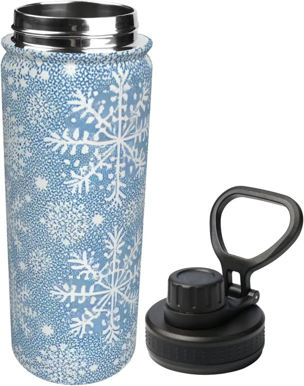 Yin And Yang Ornament On Pattern pattern Water Bottle 18 oz Double Wall Vacuum Insulated Stainless Steel Wide Mouth Sports Hot & Cold Thermos,Black And White