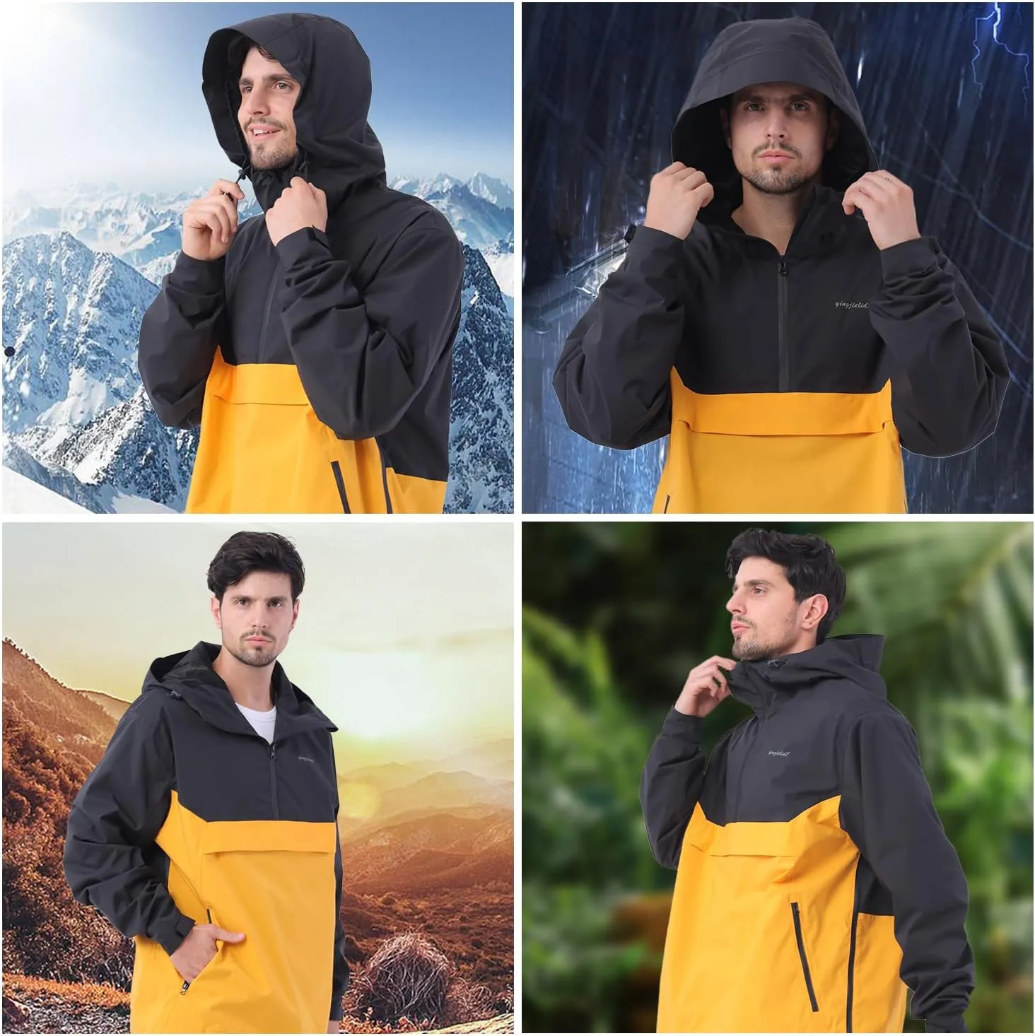 YINGJIELIDE Men's Waterproof Hooded Rain Jacket,Windproof Insulated Sailing Coat,Windbreaker Softshell Hoodie for Ski Hiking