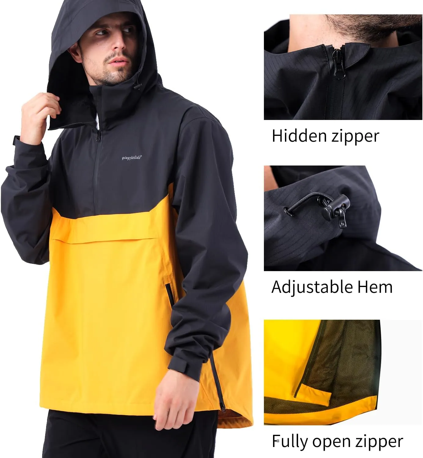 YINGJIELIDE Men's Waterproof Hooded Rain Jacket,Windproof Insulated Sailing Coat,Windbreaker Softshell Hoodie for Ski Hiking