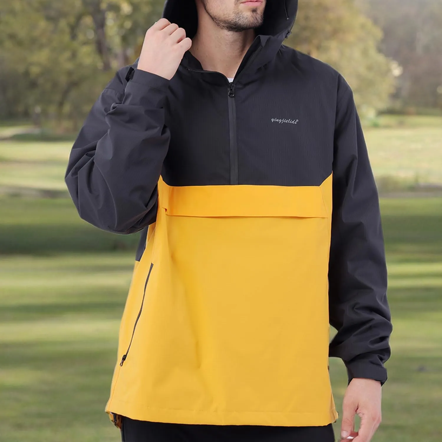 YINGJIELIDE Men's Waterproof Hooded Rain Jacket,Windproof Insulated Sailing Coat,Windbreaker Softshell Hoodie for Ski Hiking
