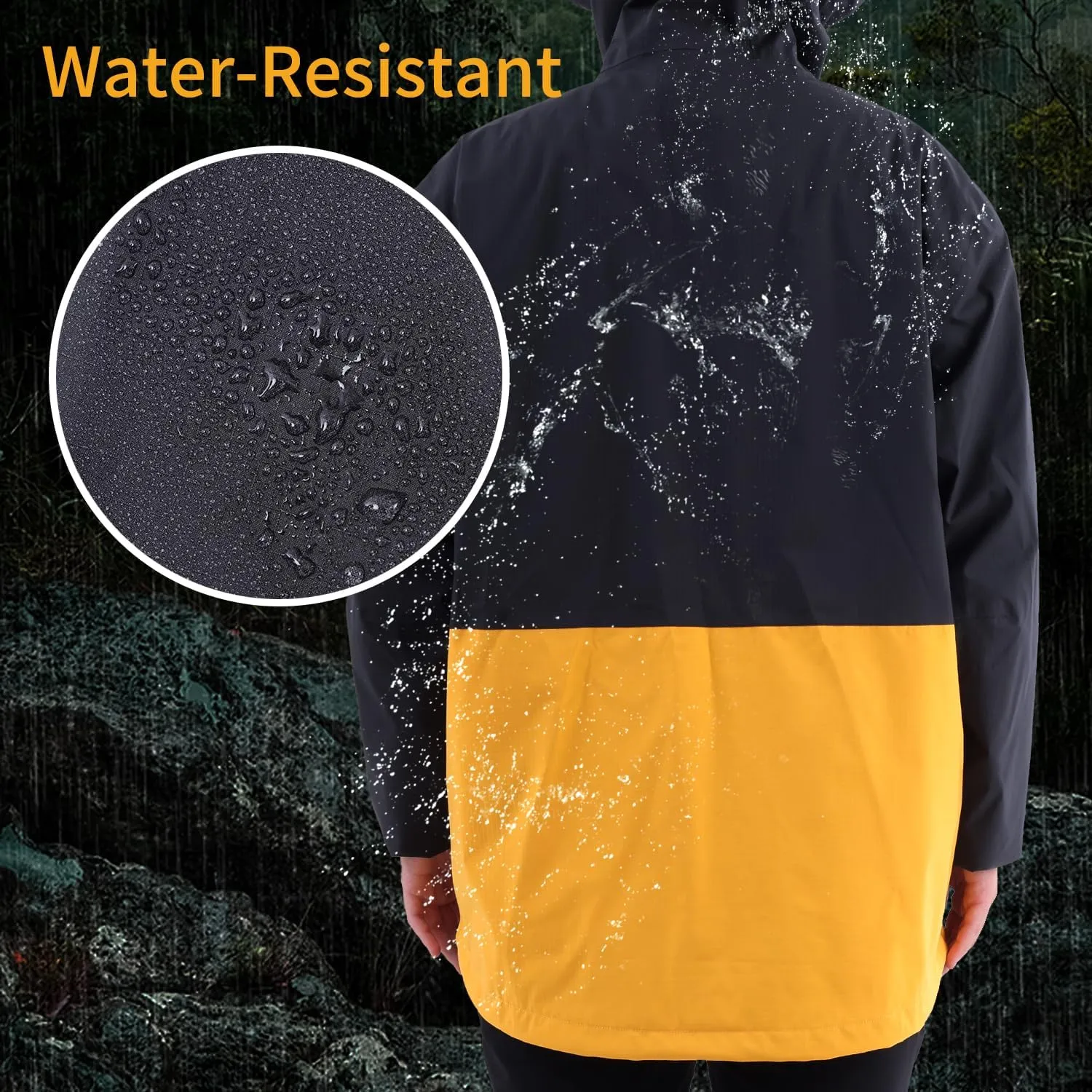 YINGJIELIDE Men's Waterproof Hooded Rain Jacket,Windproof Insulated Sailing Coat,Windbreaker Softshell Hoodie for Ski Hiking