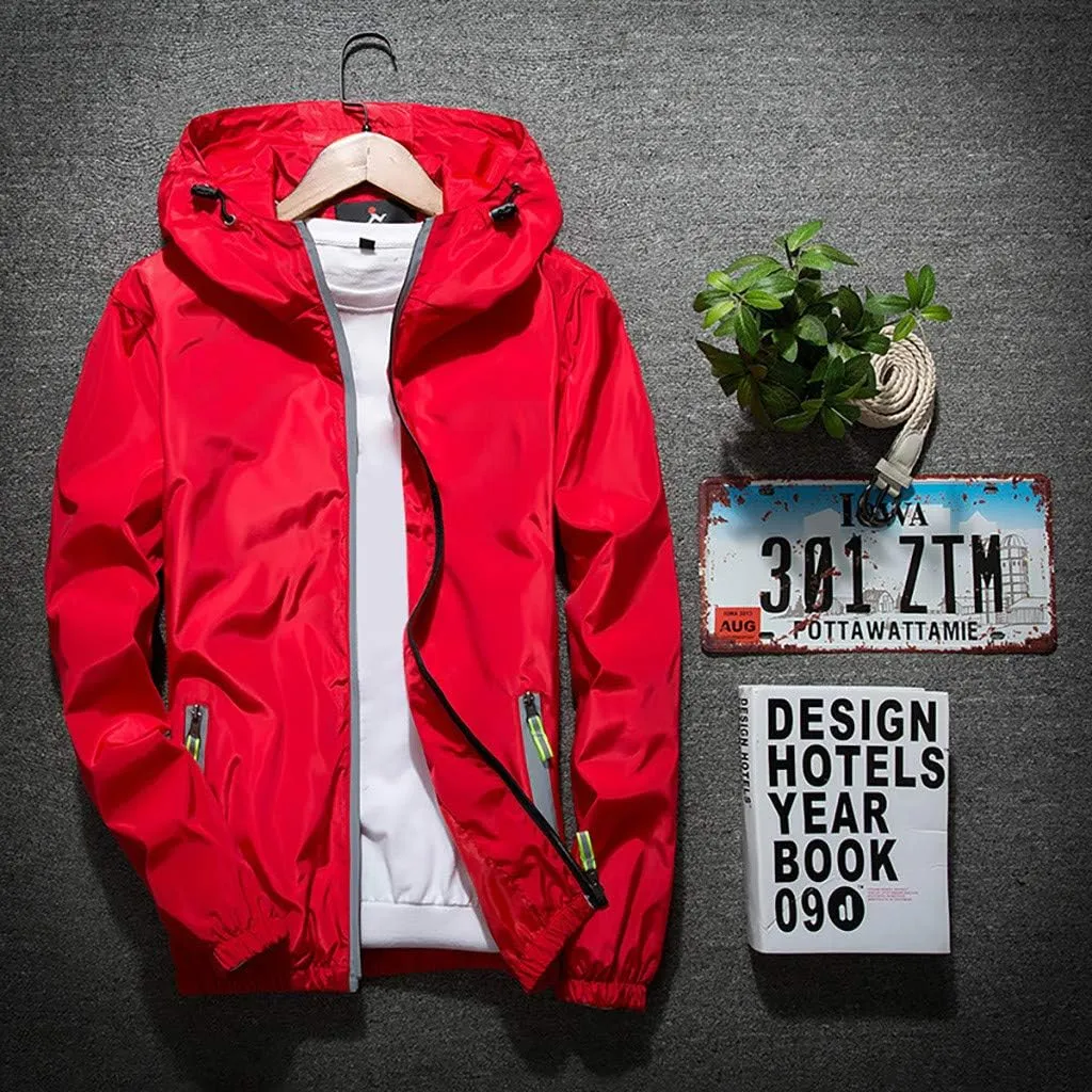 Ymosrh Men's Coats and Jackets Lightweight Windbreaker Casual Refleciton Zip Up Jackets with Hood Rain Jacket, M-7XL