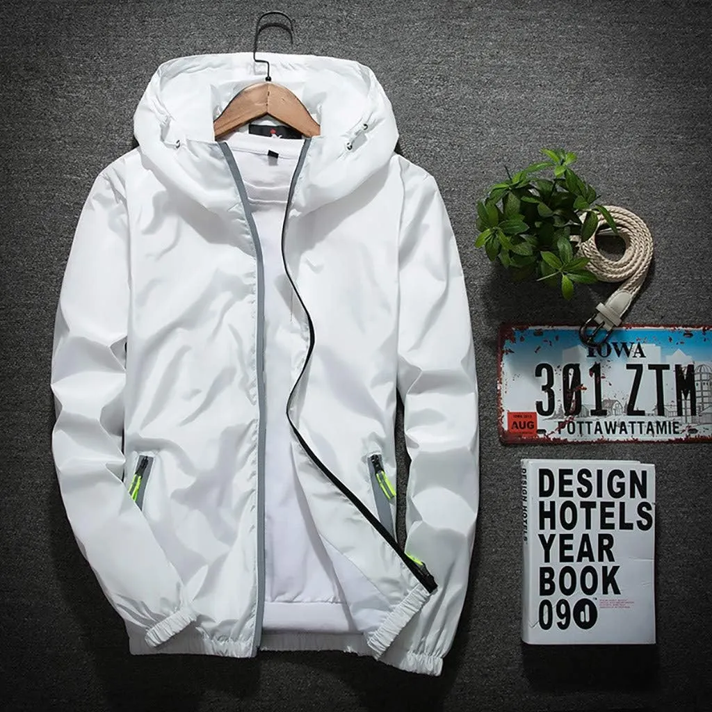 Ymosrh Men's Coats and Jackets Lightweight Windbreaker Casual Refleciton Zip Up Jackets with Hood Rain Jacket, M-7XL