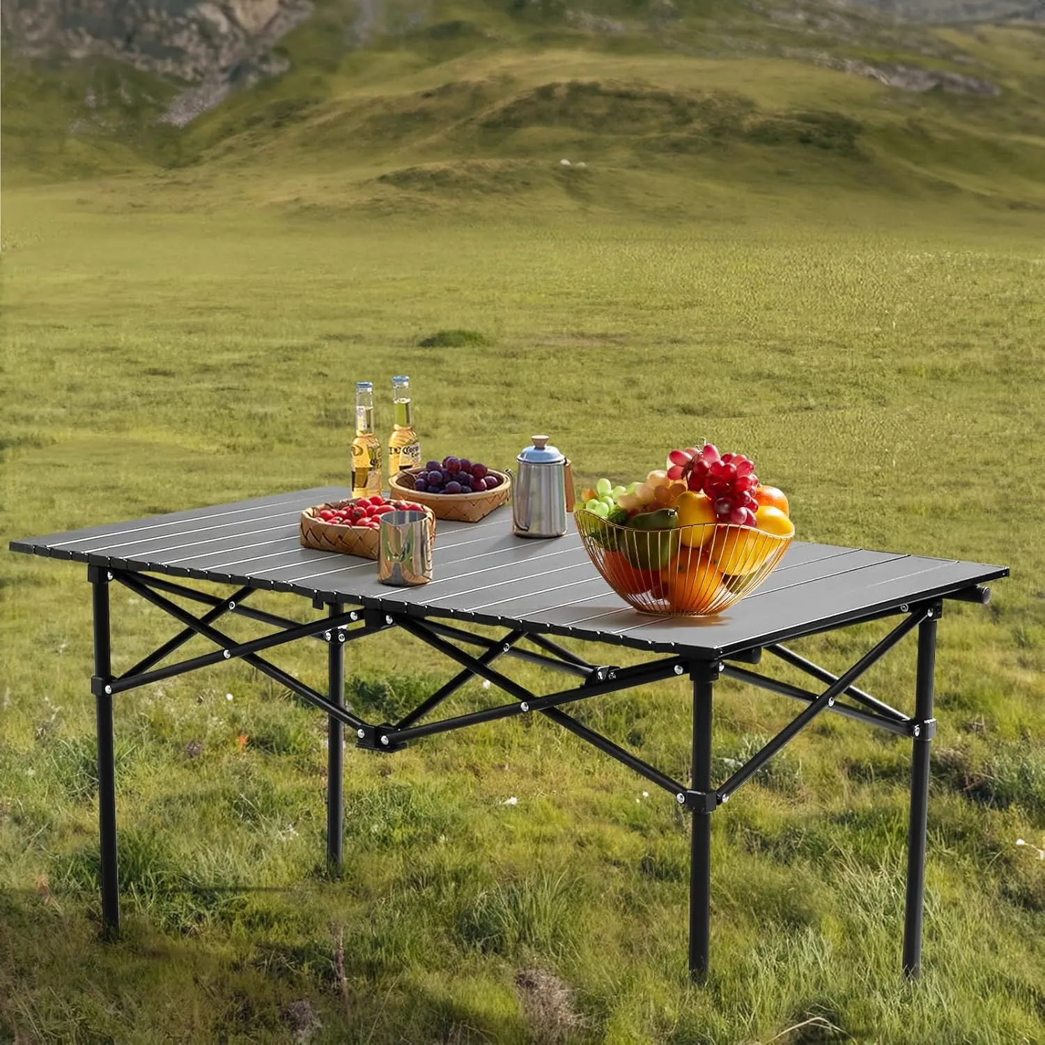 yotefe Camp Tables Portable Foldable, Outdoor Small Folding Table with Carrying Bag, 220 Lbs Capacity, Mini Square Camping Desks That Fold Up Lightweight for Hiking, Festival,37.4 x 21.7 x 20 inch