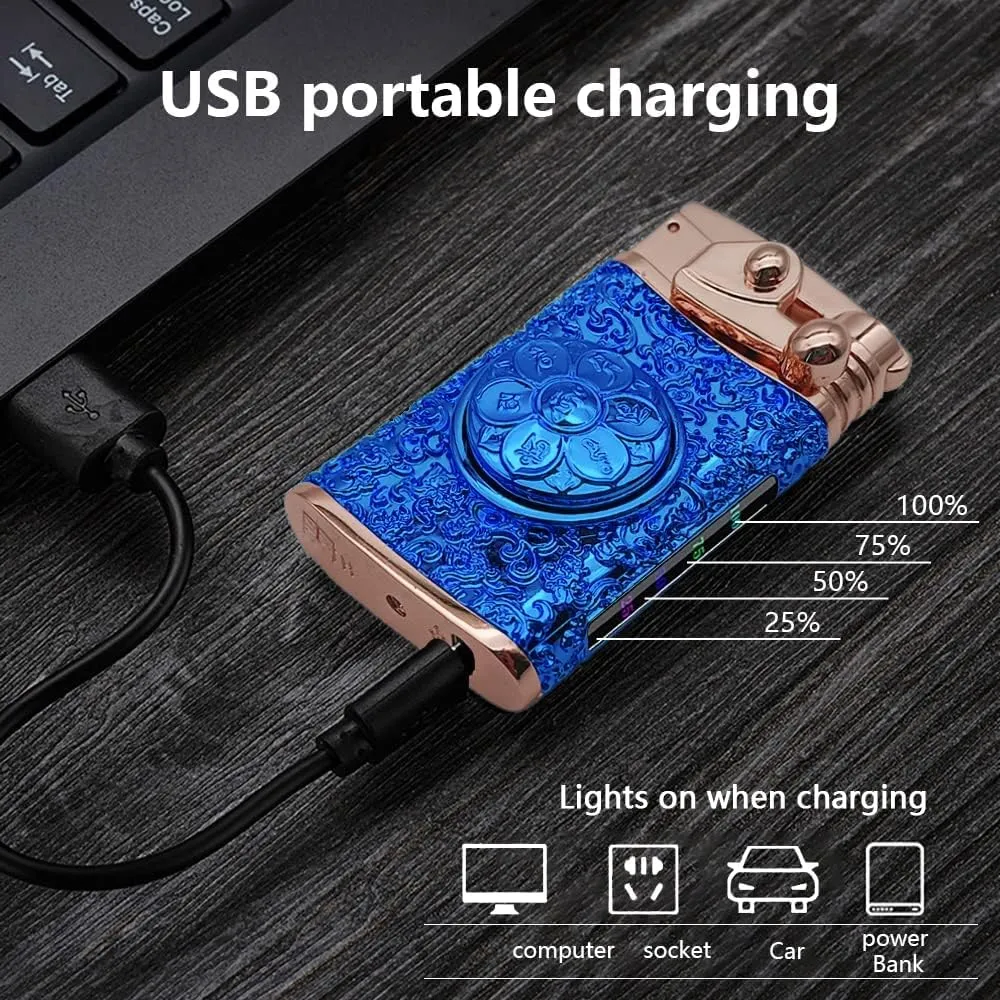 YOZWOO Electric Dual Arc Lighter - USB Rechargeable, Windproof, Flameless, No Butane - LED Power Display for Candle, Incense, Firework (Blue)