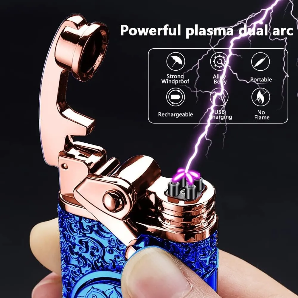 YOZWOO Electric Dual Arc Lighter - USB Rechargeable, Windproof, Flameless, No Butane - LED Power Display for Candle, Incense, Firework (Blue)