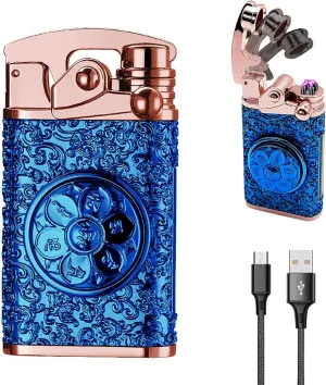 YOZWOO Electric Dual Arc Lighter - USB Rechargeable, Windproof, Flameless, No Butane - LED Power Display for Candle, Incense, Firework (Blue)