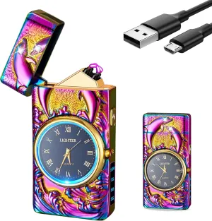 YOZWOO Electric Lighter USB Rechargeable Lighters Windproof Plasma Arc Lighter LED Dolphin Cool Clock Electronic Lighters for Outdoor BBQ, Hiking, Camping(Magic)