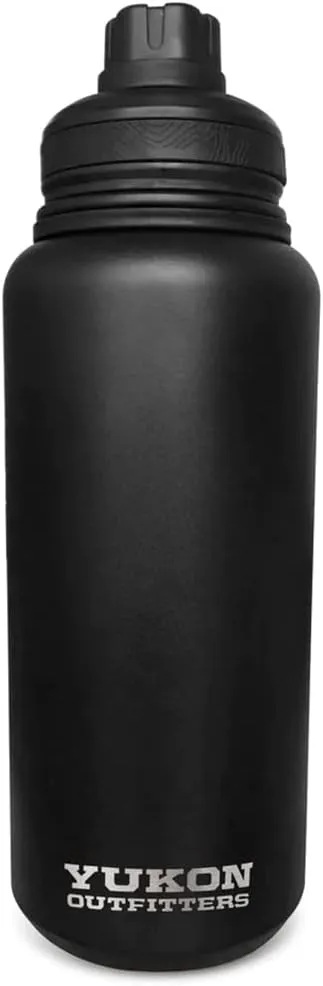 Yukon Outfitters Surge 32oz Double Wall Vacuum Insulated Corrosion-Resistant Stainless Steel Water Bottle, 10.5" H x 3.6" Dia | Copper Plate Insulation | Sip 'n Chug Leakproof Lid, Black