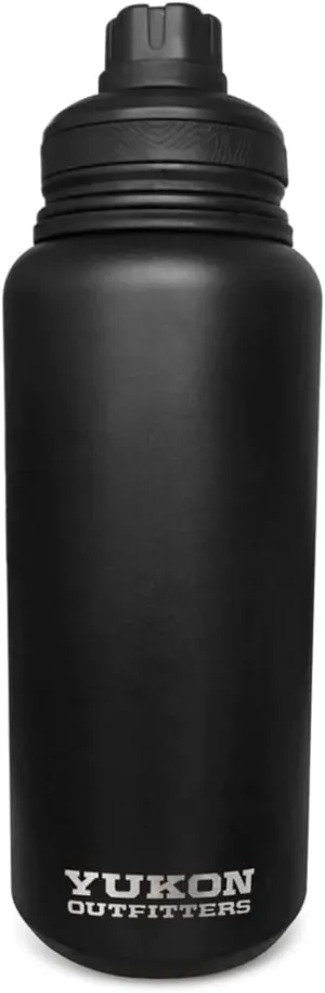 Yukon Outfitters Surge 32oz Double Wall Vacuum Insulated Corrosion-Resistant Stainless Steel Water Bottle, 10.5" H x 3.6" Dia | Copper Plate Insulation | Sip 'n Chug Leakproof Lid, Black