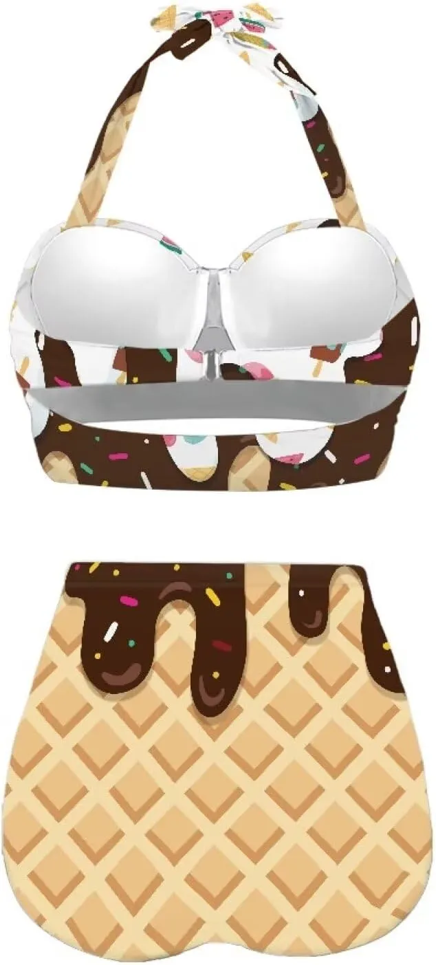 Yuuxorilu Women Two Piece High Waist Bikini Set Halter Ruched High Waist Bikini with Bottom