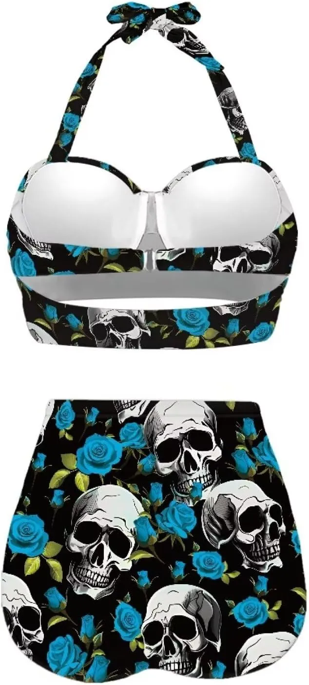 Yuuxorilu Women Two Piece High Waist Bikini Set Halter Ruched High Waist Bikini with Bottom