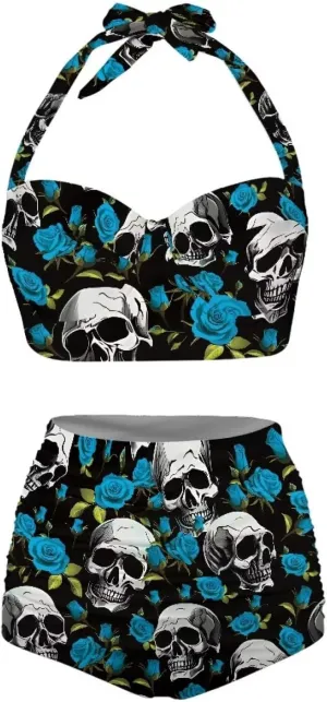 Yuuxorilu Women Two Piece High Waist Bikini Set Halter Ruched High Waist Bikini with Bottom