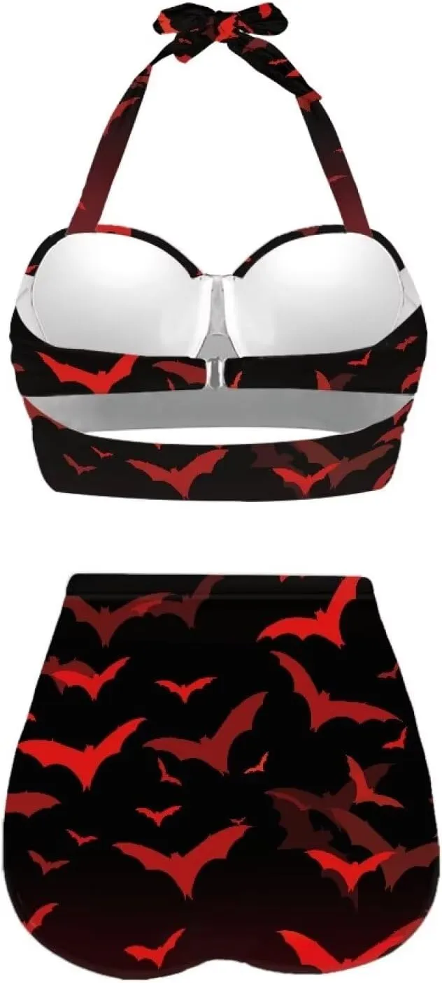 Yuuxorilu Women Two Piece High Waist Bikini Set Halter Ruched High Waist Bikini with Bottom