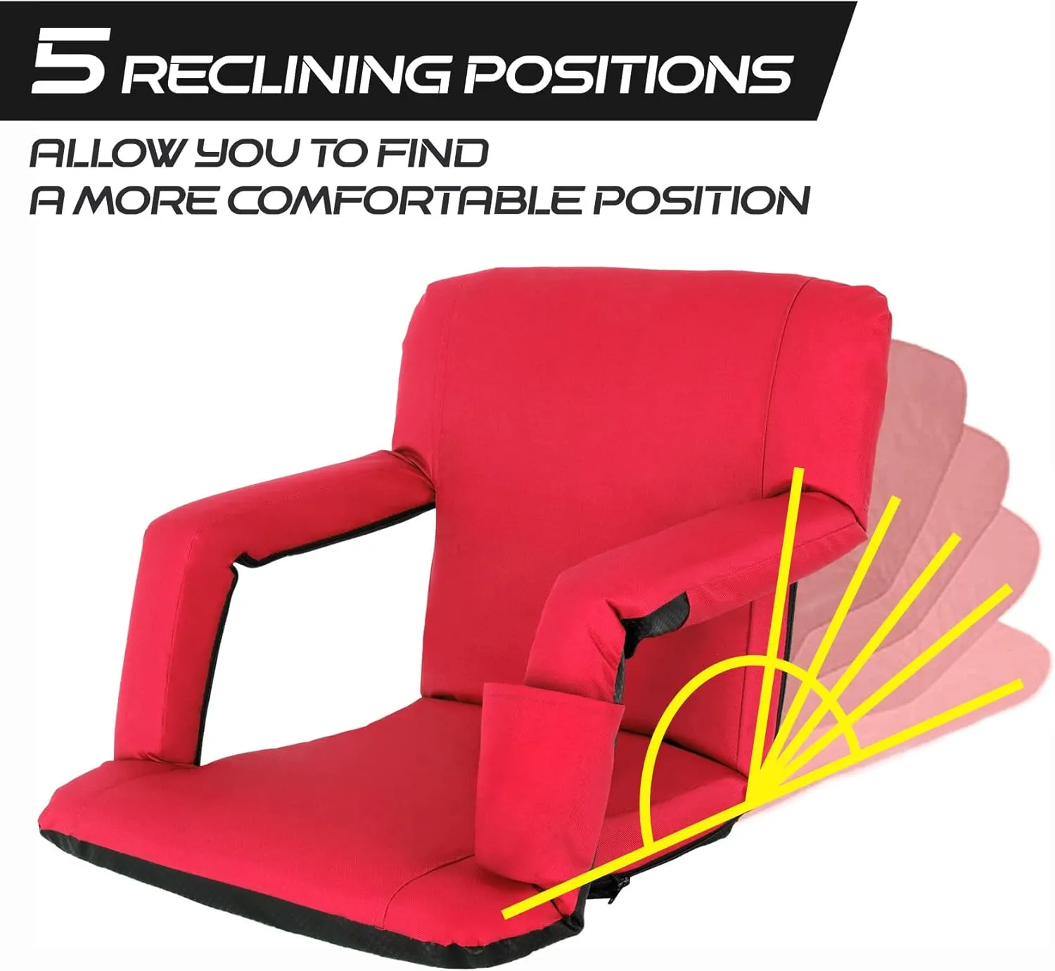 ZENY Folding Stadium Seat with Back Support, 20.5'' / 25'' Reclining Bleacher Seat Chairs with Back and Cushion, Portable Sport Events Stadium Chairs with Backrest