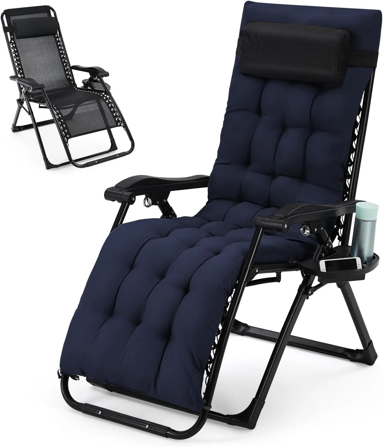 Zero Gravity Camping Chair with 440 Lbs Weight Capacity, Upgraded Aluminum Locking System, 4" Thick Removable Cushion, Portable & Foldable with Tray & Padded Headrest for Outdoor Relaxation