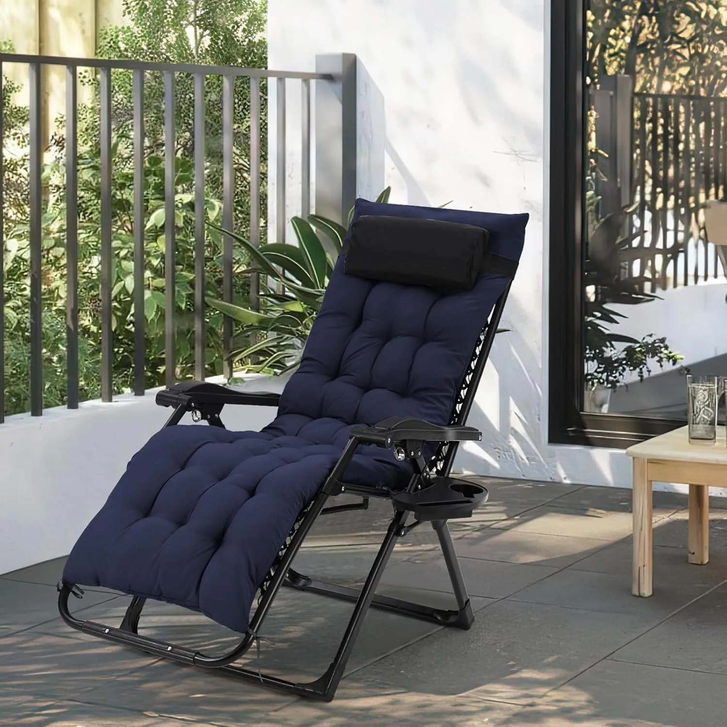 Zero Gravity Camping Chair with 440 Lbs Weight Capacity, Upgraded Aluminum Locking System, 4" Thick Removable Cushion, Portable & Foldable with Tray & Padded Headrest for Outdoor Relaxation