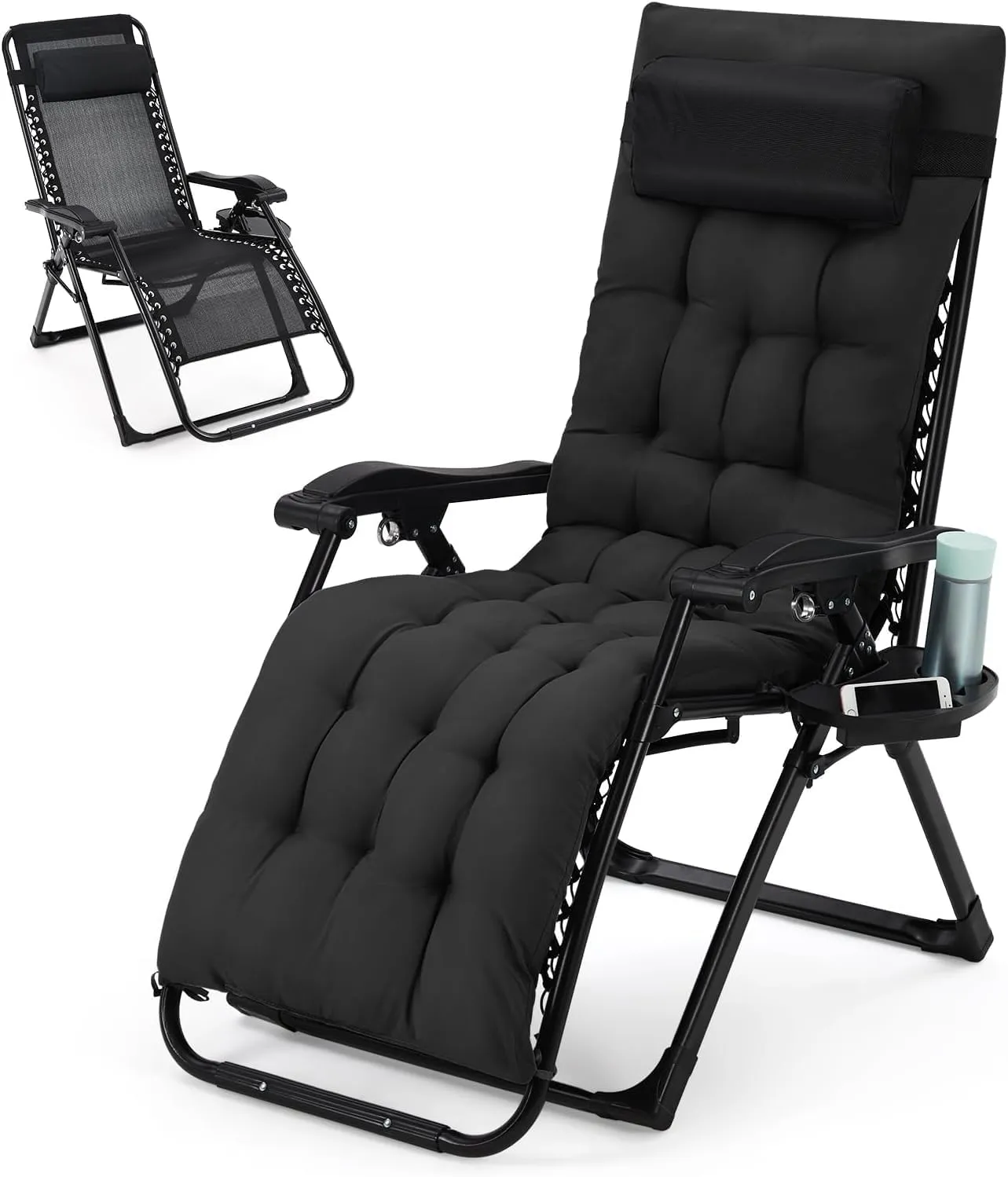 Zero Gravity Camping Chair with 440 Lbs Weight Capacity, Upgraded Aluminum Locking System, 4" Thick Removable Cushion, Portable & Foldable with Tray & Padded Headrest for Outdoor Relaxation