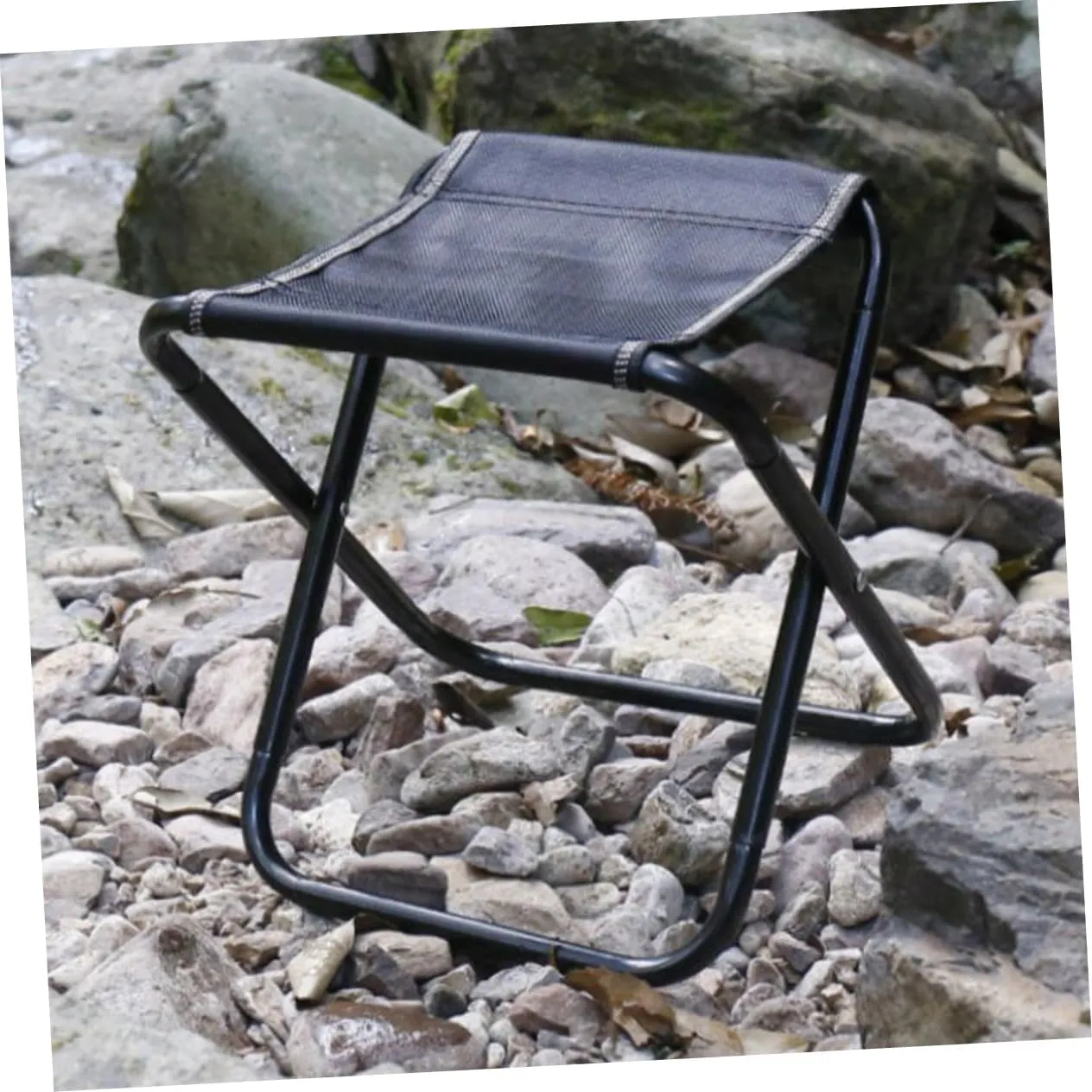 Zerodeko Portable Folding Stool Chairs Outdoor Chairs Small Stool Camping Supplies Black Steel
