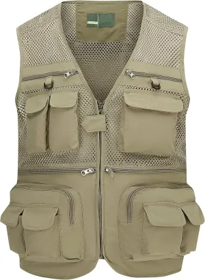Ziker Men's Mesh Breathable Openwork Camouflage Journalist Photographer Fishing Vest Waistcoat Jacket Coat