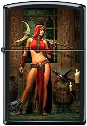 Zippo 2 Crows and Sexy Warrior Woman with Axe Lighter - Black Matte