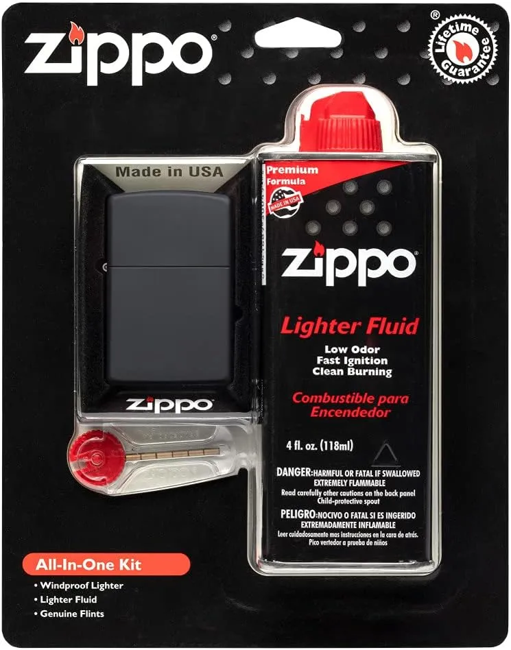 Zippo All-in-One Kit with Black Matte Windproof Lighter