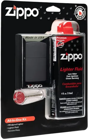 Zippo All-in-One Kit with Black Matte Windproof Lighter