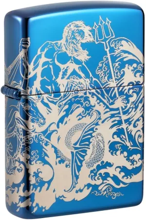 Zippo Atlantis Design High Polish Blue Pocket Lighter