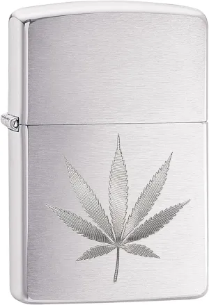 Zippo Brushed Chrome Marijuana Leaf Pocket Lighter