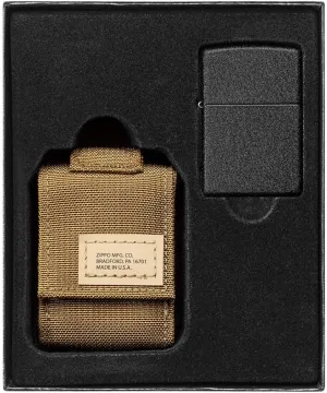 Zippo Coyote Tactical Pouch and Black Crackle Windproof Lighter Gift Set