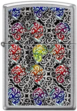 Zippo Custom Lighter - Colorful Day of The Dead Skulls Windproof Collectible - Metal, Multi-colored, Modern Baroque