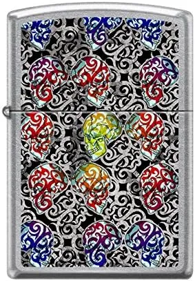 Zippo Custom Lighter - Colorful Day of The Dead Skulls Windproof Collectible - Metal, Multi-colored, Modern Baroque