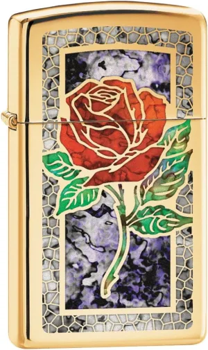 Zippo Custom Lighter: Slim Fusion Rose - High Polish Brass 78750