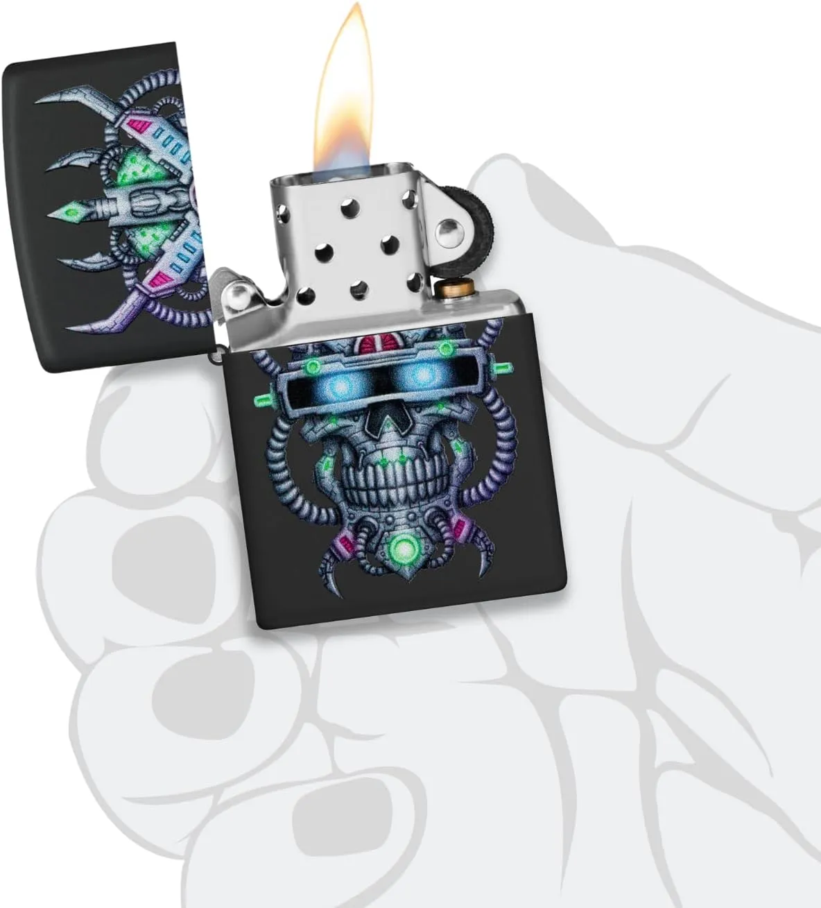 Zippo Cyber Skull Design Black Matte Pocket Lighter