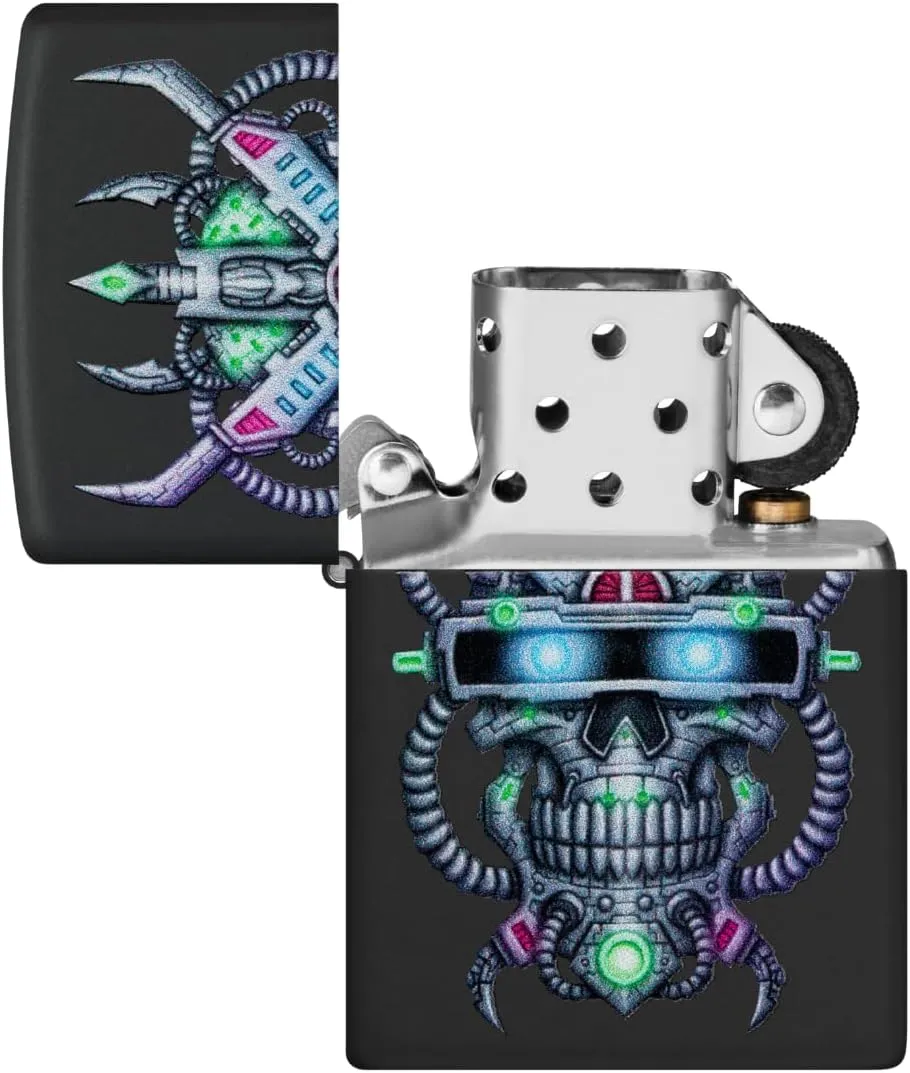 Zippo Cyber Skull Design Black Matte Pocket Lighter