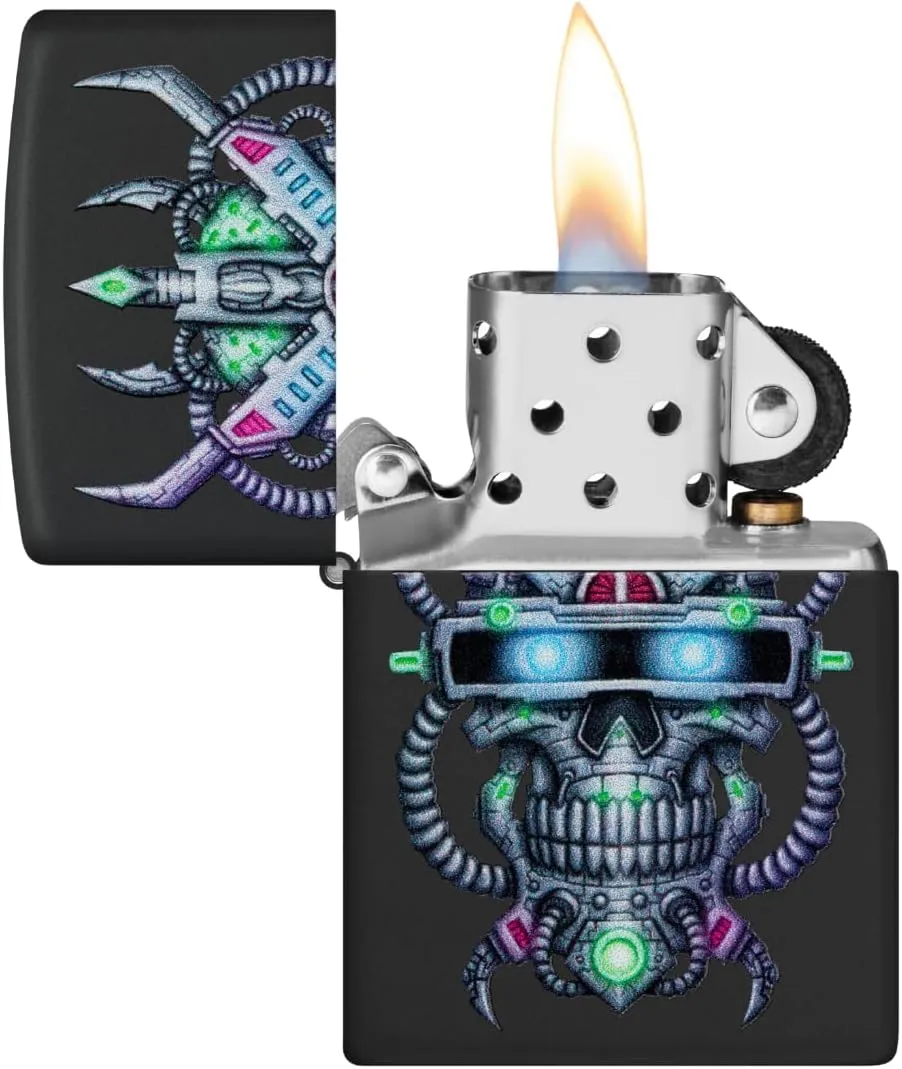 Zippo Cyber Skull Design Black Matte Pocket Lighter