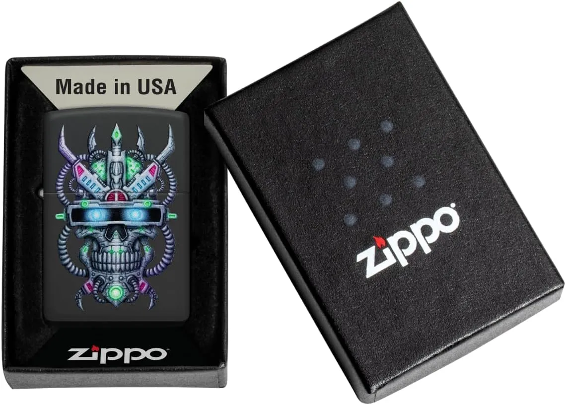 Zippo Cyber Skull Design Black Matte Pocket Lighter