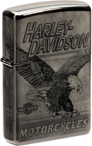 Zippo Harley-Davidson Eagle Photo Image 360° High Polish Black Pocket Lighter